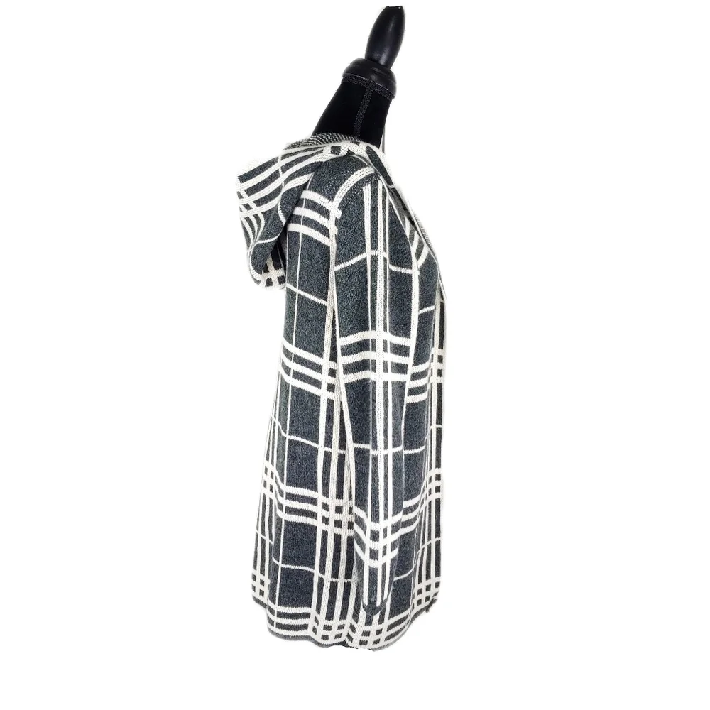 Heathmoor Womens Gray & Cream Glen Plaid Hooded Open Long Cardigan Coat Size S - Picture 7 of 10